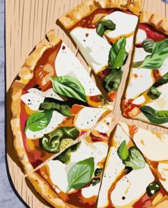 Close up of Illustration of a sliced pizza