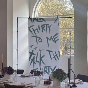 Birthday Banner with the words, Talk thirty to me.