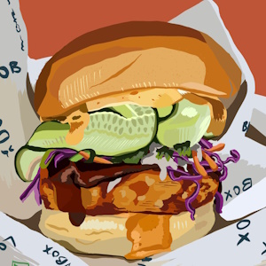 Illustrated photo of loxinbox burger from Australia restaurant.